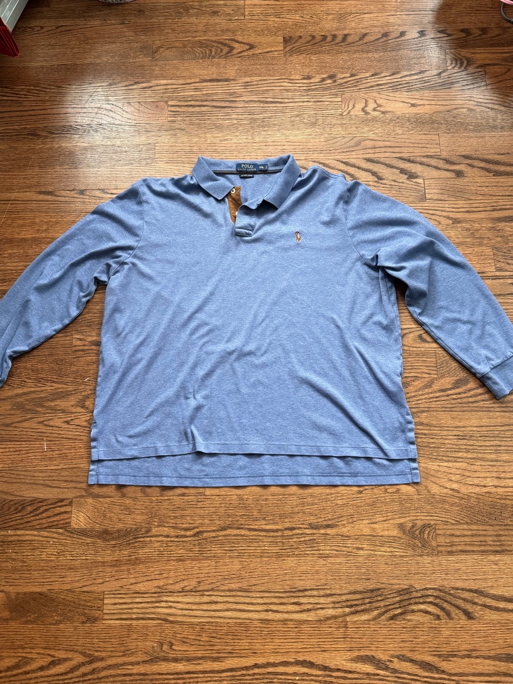 Ralph Lauren Men’s Long Sleeve Polo - Light Blue with Tan Accent